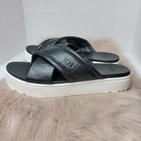 UGG Zayne Crossband Blck Leather Sandal Size 9 - Picture 3 of 10